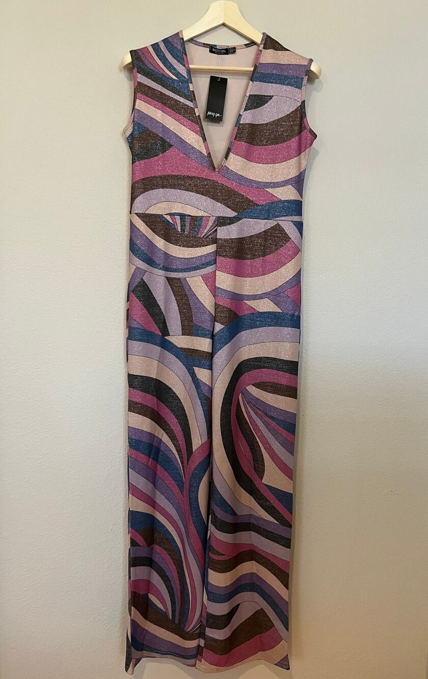 Nasty Gal Collection Jumpsuit One Piece Sparkly Fabric Multicolor Sz 10 NWT